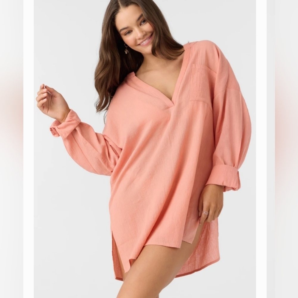 O'Neill Cotton Gauze Swim Cover Up Tunic Blouse Clay Orange Coral  Size Medium - Picture 14 of 14
